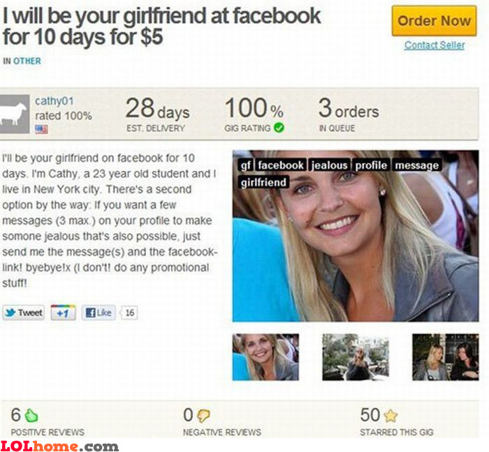 Facebook girlfriend for rent