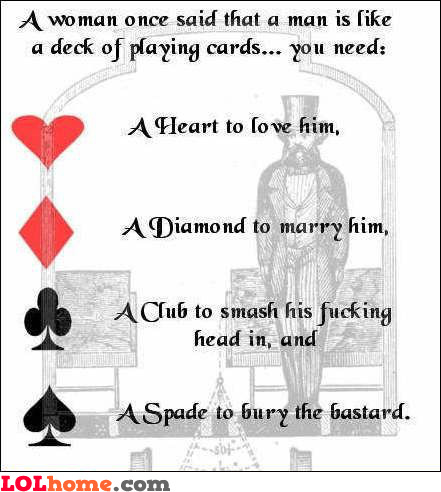 funny cards. A man is like a deck of cards