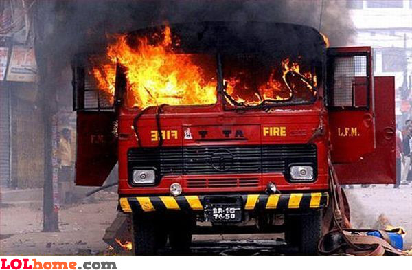 Image result for fire truck on fire